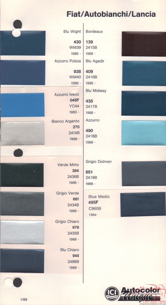 1988-1990 Fiat Paint Charts Autocolor